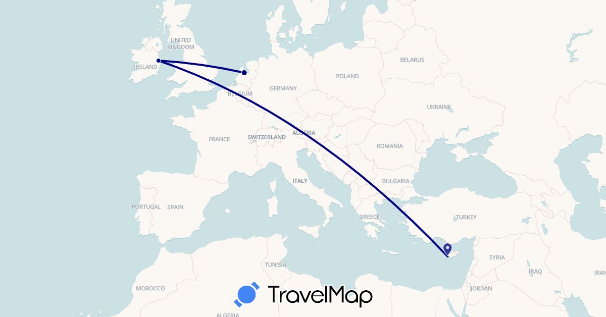 TravelMap itinerary: driving in Cyprus, Ireland, Netherlands (Asia, Europe)